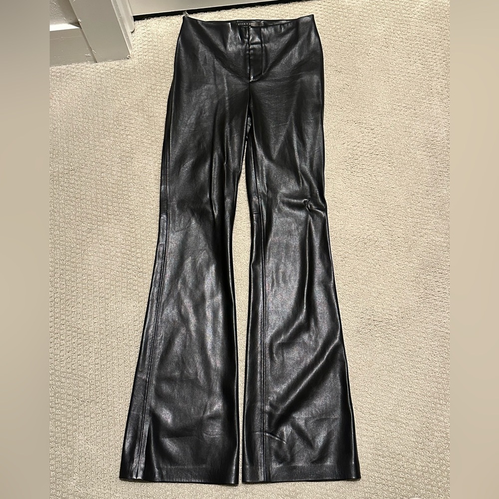 Alice and Olivia Black Faux Leather Flared Pants